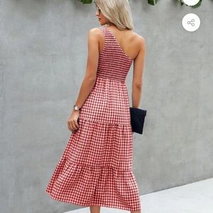 Mod Goddess Women’s Summer Dress  Smocked Gingham Print Red L